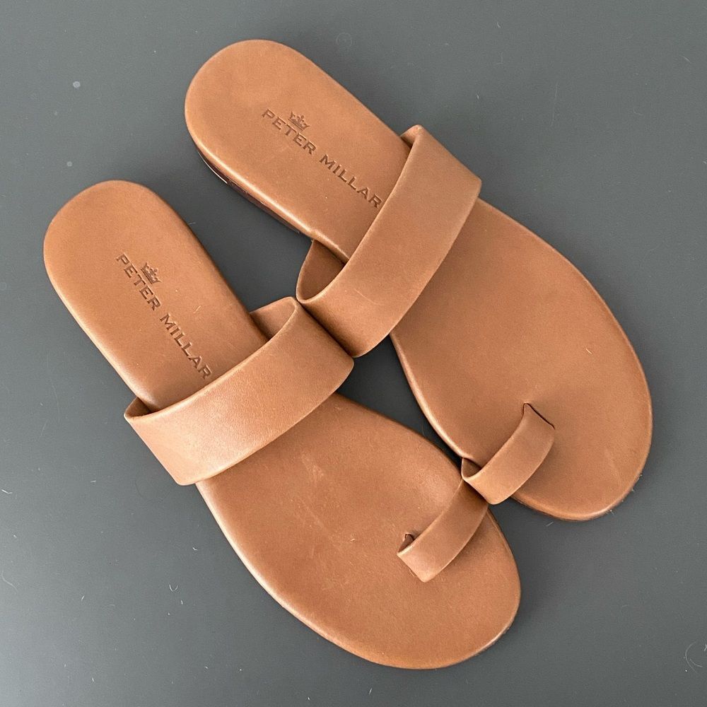 Peter Millar Ladies Sandals Brown Leather Sz 8 Minimal Chic Preppy Vacation Boho